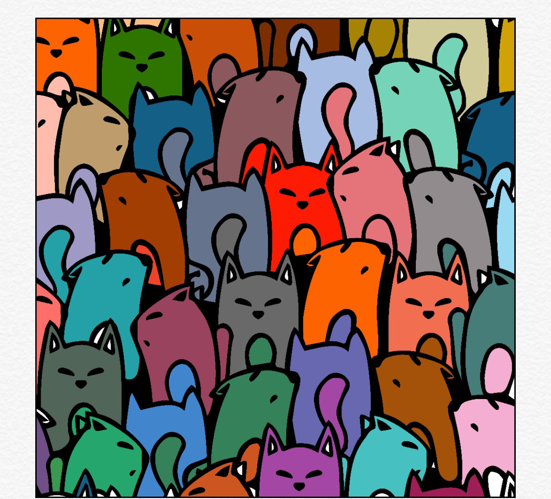 E-art that I colored myself. Picture filled from edge to edge w cats in bright colors 