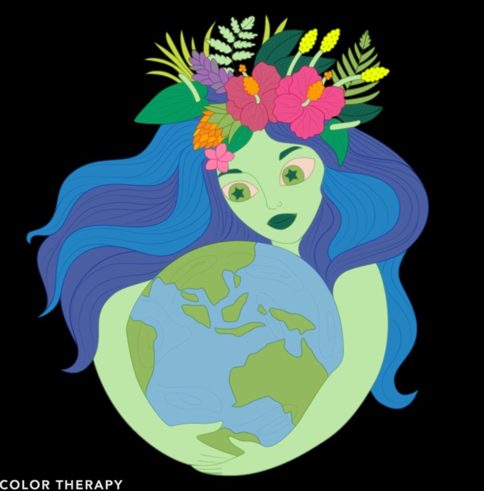 Pictured is self colored e-art. A woman hugging earth 